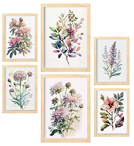 Nacnic Posters di Fiori di Campagna. Manifesti Naturali e Botaniche a Colori con Temi Floreali su Fondo Bianco Puro. Progettazione e decorazione d'interni. A4 & A3 Cornici in legno.