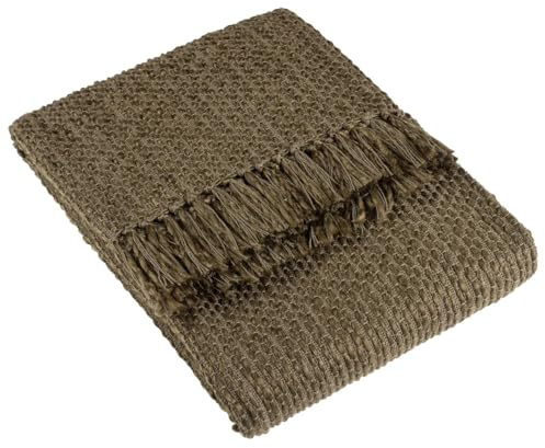 furn. Hoem Morni Woven Fringed Throw – Soft Textured Yarn Blend with Tasselled Trim (Willow – 130 x 180 cm)