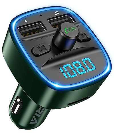 ORIA Bluetooth 5,3 FM Transmitter, Kabelloser Auto Radio Transmitter Adapter mit 2 USB Aufladung, Freisprechen KFZ Radio Adapter, Unterstützt TF Karte & USB-Stick Musik Spielen - Militärgrün