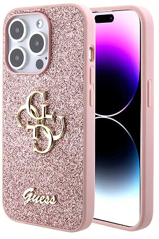 CG Mobile Guess Fixed Glitter Case with Big 4G Logo for iPhone 15 Pro -Pink