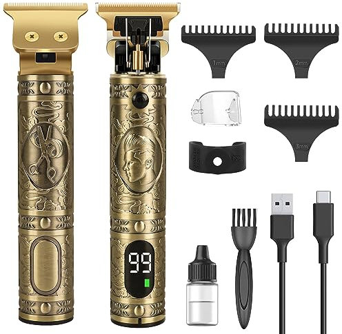 CKCLR Tagliacapelli Uomo, Impermeabile T-Blade Tagliacapelli Professionale con Display a LCD, Rasoio Elettrico Barba, Macchinetta per Capelli con 3 Pettini Set, Rasoio per Capelli USB Ricaricabile