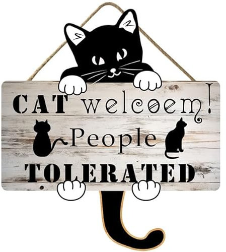 Lefangovs Wood Signs Cats Welcome People Tolerated Wooden Hanging Rustic Cat Lover Wooden Hanging Plaque for Pet Shop Home Cat Lover Gifts