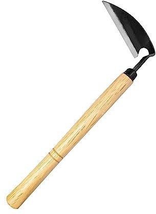 kyaoayo Azada de jardín, azada para malas hierbas, azada de jardín, de acero inoxidable, elimina las malas hierbas y el musgo, fabricado en acero japonés de alta calidad, mango de 32 cm, para suelos