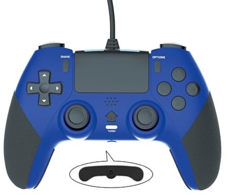 GAMFAMI Mando con cable para Playstation 4 con botones de programación avanzada, doble vibración, vibración, joystick para PS4/PS4 Slim/PS4 Pro y PC (azul)