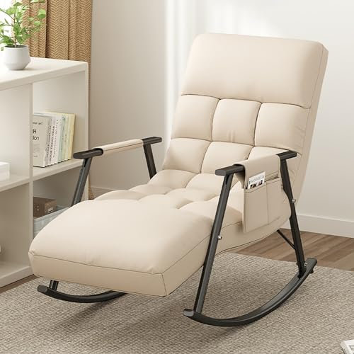 Relaxstuhl für Wohnzimmer Modern Relaxliege Garten Extra groß Gartenliege Ergonomische Relaxsessel Schaukelsessel mit Verstellbarer Fußstütze für Wohnzimmer Schlafzimmer Balkon. ( Color : Beige , Size