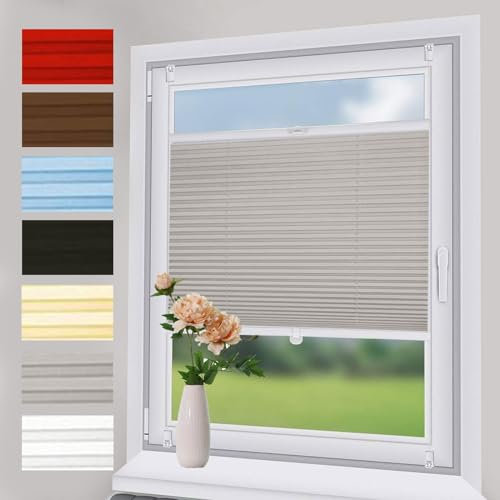 Plissee ohne Bohren Klemmfix 35 x 30 cm Blickdicht Sichtschutz Sonnenschutz Jalousien zum Klemmen kinderleichte Montage für Fenster & Tür Balkontür, Hellgrau