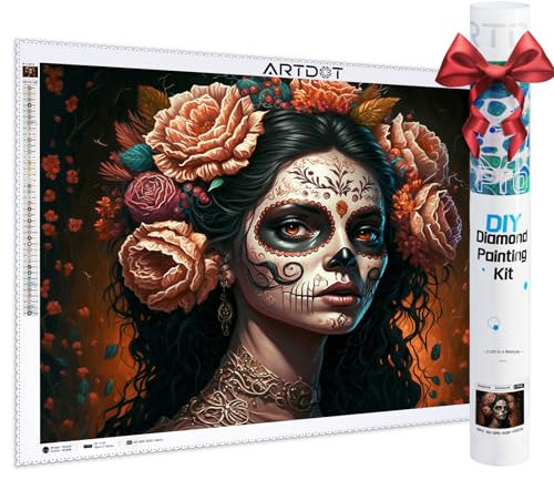 ARTDOT Lizenzierte 5D Diamond Painting Erwachsene Set (50×70cm), DIY Diamant Painting Bilder für Dekoration Wohnzimmer, mit Zubehör als Geschenk für Männer Mama Oma, Totenkopf deko, Tag der Toten