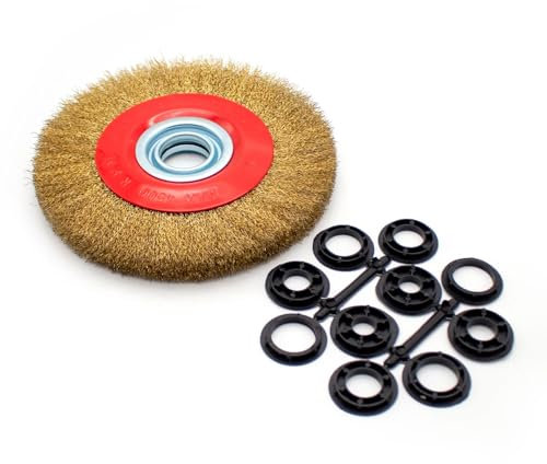 Toplionace Brosse Métallique φ150mm / 200mm Roue de Brosse Métallique Ronde en Acier Inoxydable Plaqué Laiton Ouverture Intérieure 32mm (8 200mm)