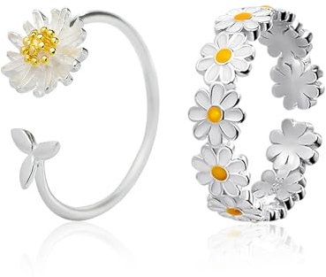 NyxSeat Gänseblümchen-Ring Set - 2 Ringe, Damen-Modeschmuck, Charm-Schmuck, Modeschmuck-Ringe