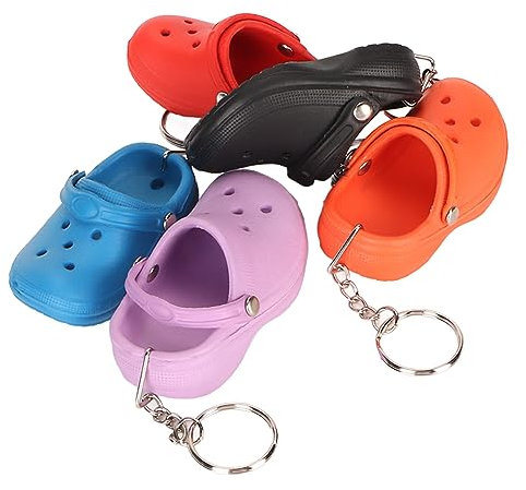 5 Stück Mini-Krokodil-Schuh-Schlüsselanhänger, Niedliche Charms Für Rucksäcke, Silikon-Slipper-Schlüsselanhänger, Rot, Violett, See, Blau, Schwarz, Orange, Loch, Sandalen, Schlüsselanhänger, Dekoratio