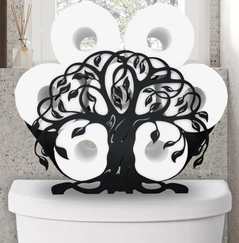 Papierhalter aus Metall, Motiv: Pflanzenbaum, lustige schwarze Tiere, Aufbewahrung, Papierhalter für Innenräume, Badezimmer, Küche, Wandmontage, Toilettenpapier-Aufbewahrung, passend für 8 Rollen,