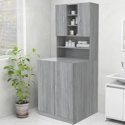 HXZZXS Mobile per Lavatrice con Ante Grigio Sonoma Legno Multistrato 70,5x25,5x90 cm Mobile Alto Armadio Bagno Mobile Prodotti Bagno Mobile Lavatrice Incasso Armadietto Lavatrice Mobiletto con Ante