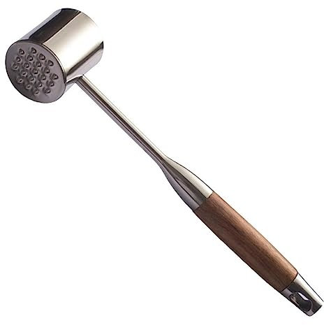Ablandador de carne Mazo de metal for bistec de acero inoxidable con mango de madera Ablandador de carne de doble cara Martillo for batir carne Utensilios de cocina Mazo for carne Utensilios de cocina