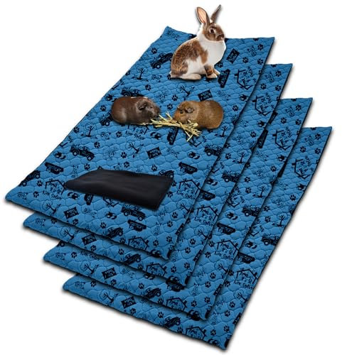 NEO SOLVO 4 Stück Käfigeinlage für Kaninchen und Meerschweinchen mit Abnehmbarer Fleece-Tunneldecke - perfekte Einstreu für Innenkäfige und C&C - saugfähig, wasserdicht - 70 cm x 140 cm - Dunkelblau