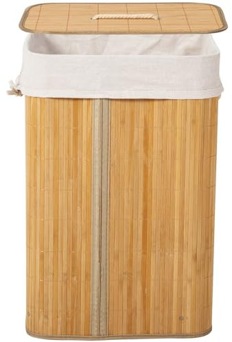 Panier à linge en bambou avec couvercle, pliable, tressé en bambou naturel, sac à linge amovible, 58 I / 72 l, bonne perméabilité à l'air (Naturelle - Carré, 60 * 40 * 30cm)