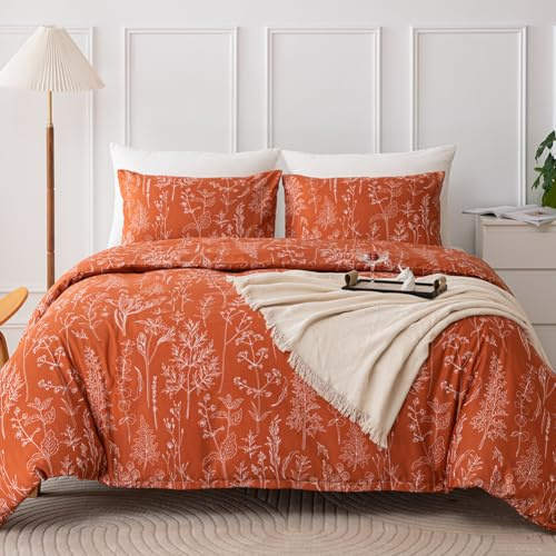 Nayoroom Bettwäsche 135x200 4teilig Terracotta Blüten Blätter Äste Bettwäsche Set Microfaser 4tlg - 2 Aesthetic Weiß Pflanzen Bettbezüge und 2 Kissenbezüge 80x80 mit Reißverschluss