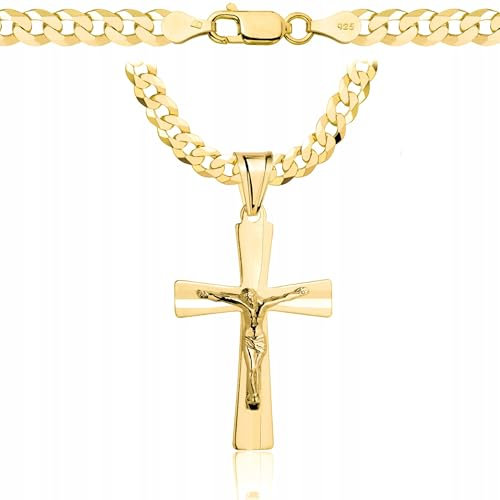 AMAR PRAGNA goldkette herren mit kreuz 585, Kette Herren 925/585 - kreuz kette herren gold 585 massiv - 5 mm, Kreuz Kette 55 cm - Goldkette Kreuzkette - panzerkette gold 585