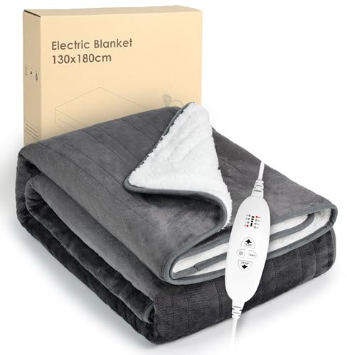 Lyssiefeel Electric Heated Blanket Throw,Flannel+Sherpa fleece Heated Blanket,4 Heat Settings, 4 Timer Settings (Grey, Single Extra Large)