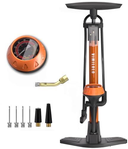 VIMILOLO Bicycle Pump, Bike Floor Pump with Gauge Inflator for Presta and Schrader Valve Portable Tire Pumps for Ball Bike Pumps