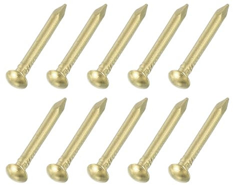sourcing map 100Pcs Small Hardware Nails, 1.5 x 12mm Brass Round Head Nail Common Finishing Nail for Household Woodworking Picture Hanging DIY Projects, Gold