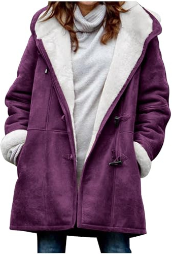 KOG Winterjacke Damen Fleecejacke Wintermantel Warm Jacke Motorrad Jacke Einfarbig übergangsmantel Casual Sweatjacke Elegant Kapuzenmantel Frau Softshelljacken Mode Baumwolle Daunenjacke S - 5XL
