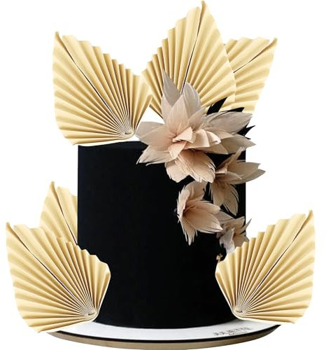 6 Stück Papier Palmen Fächer Kuchen Deko Palme Fan Tortendeko Handwerk DIY Fan Cupcake Toppers Palme Speer Blätter Cake Toppers für Baby Dusche Hochzeit Geburtstag Party Kuchen Dekoration Beige