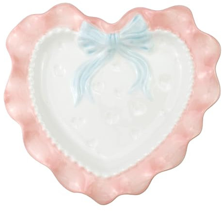 Bitray Piatto in ceramica a forma di cuore piatto da dessert piatto da insalata carino piatto in ceramica con fiocco (rosa)
