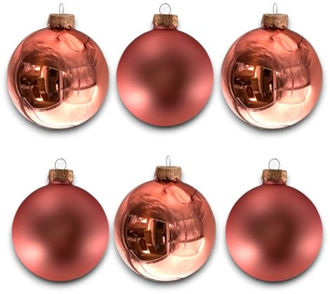 Set tubo 6 Palline di Natale in Vetro da 9 cm, Decorazioni Natalizie Rosa Antico Metallizzato con Finitura Opaca e Lucida, Eleganti e Raffinate, Ideali per Albero di Natale, Perfette per Uso Interno