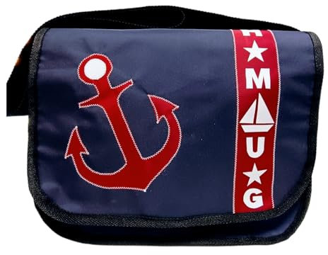 Van Der Elv-Segeltuchtasche, Hamburg-Edition, Limitierte Auflage, XL-Version, Umhängetasche Unikate, Upcycling Segel, Farbe (Blau Rot Weiß)