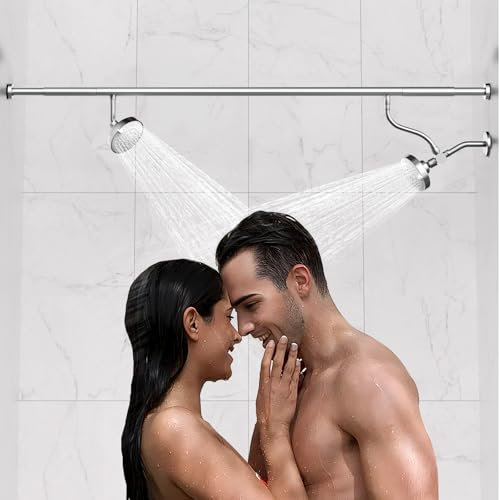 Double pommeau de douche pour couples, système de douche double pour deux personnes, haute pression et réglable double douche avec pommeau de douche multimodal pour 2 personnes (chromé)