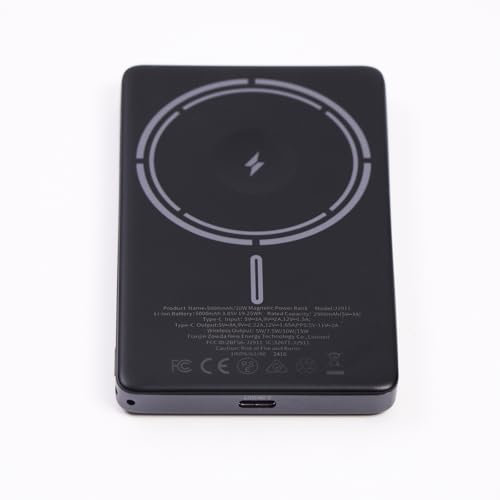 JUOVI Batterie Externe pour MagSafe Magnétique sans Fil 5000mAh Mini Power Bank Induction Ultra Fine Charge Rapide PD20W avec Câble USB-C Compatible avec Airpods i-Watch iPhone16 15 (Noir, 20W)