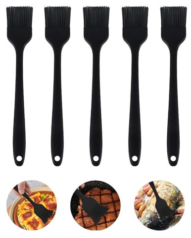 ChAusa 5 Pezzi Pennello Cucina Silicone 21 * 3.5 cm Pennello da Cucina in Silicone,Pennello Silicone Cucina,Utensile da Cucina Multiuso in Silicone per Forno,Arrosti,Torte,Pane,Eccetera(Nero)