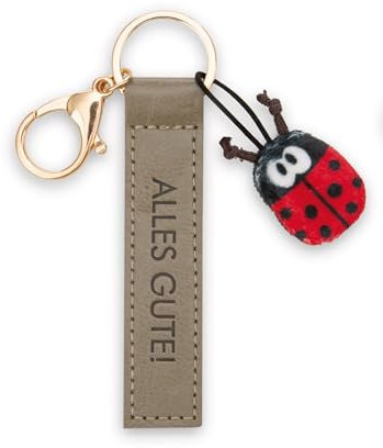 NICI Schlüsselanhänger Alles Gute! Kunstlederband olive 10cm mit Marienkäfer