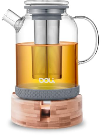 Doli 1,5L Teekanne und Stövchen Set Grey - Langes Edelstahl Sieb für pures Aroma - für heiße & kalte Getränke - Spülmaschinenfest - BPA-frei