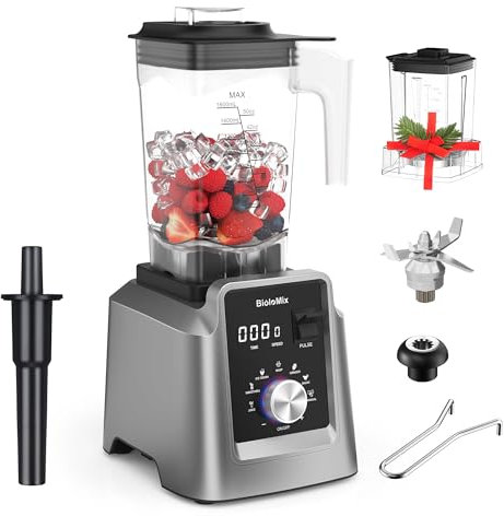 BioloMix Hochleistungsmixer 2200W,Selbstreinigungsfunktion,Standmixer mit 2L Behälter ohne BPA Smoothie Maker (T5600+with Extra Parts+600ML Grinding Cups)