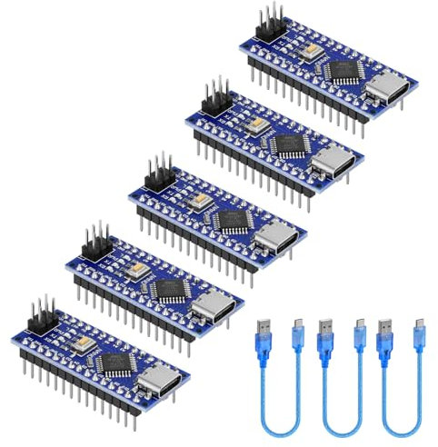 YELUFT 5 Stück Nano mit Kabel 328P MCU CH340G 5V 16MHz Kompatibel mit Arduino IDE (Typ-C-Schnittstelle)