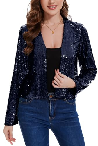 Sequin Shrug Sparkly Bolero Glitter Long Sleeve Open Front Cardigan Jackets | Fully Lined Sequin Shrug Bolero Glitter Cardigan Long Sleeve Open Front Jacket Wedding Cocktail Club Parties and Night Out