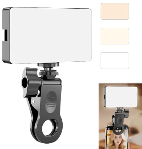 Portable LED Fill Light with Clip,3 Colors Multi Level Dimming Video Conference Light,Clip on for Laptop Phone or Monitor,Rotating Selfie Light for Live broadcast Still Life Photography and Makeup