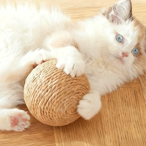 Speedy Panther 10cm Large Sisal Cat Ball with Rattle Inside, Durable Interactive Chew & Play Woven Ball for for Biting and Scratching