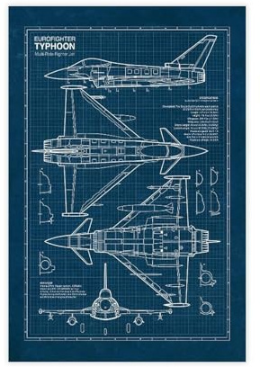 QZFNCOYU Eurofighter Typhoon, Blaupausen-Poster, Leinwand, Poster, Schlafzimmer, Dekoration, Landschaft, Büro, Raumdekoration, Geschenk, 20 x 30 cm