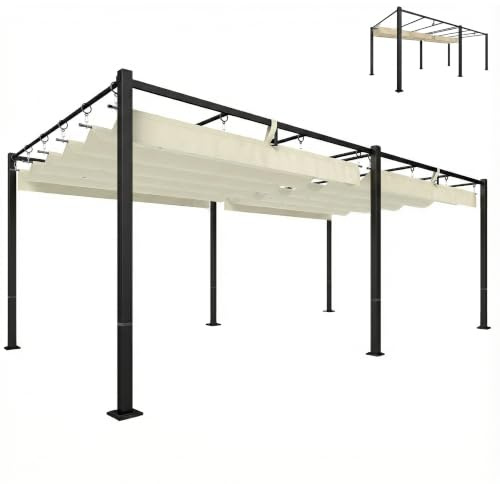 Outsunny Pergola de Jardin Double Toit Rétractable XXL 5,7x3M - Structure Métallique Ultra-Stable avec Rail Coulissant Rond - Tonnelle de Terrasse Protection UV50+ pour 8-10 Personnes, Beige