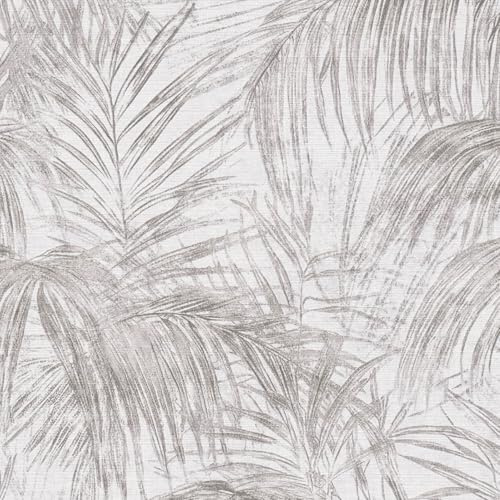 Profhome Palm Trees Wallpaper 399813-GU Non Woven Wallpaper White Black Grey 0.53 m x 10.05 m / 5.33 sqm