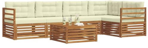 vidaXL Outdoor-Sofagarnitur mit Kissen 6 pcs Natur und Creme, Gartenmöbel, modernes Sofaset, Robustes Lounge-Set, gemütlicher Terrasse-Bereich zum Entspannen