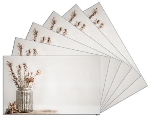Wallario 6er Set Frühstücksbrettchen aus Glas, Glasunterlage, Glasbrettchen Trockenblumen im Glas, Größe 14 x 23 cm, Sicherheitsglas