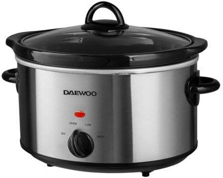 Daewoo 3.5L Slow Cooker with Removable Ceramic Bowl and Knob Control, Silver
