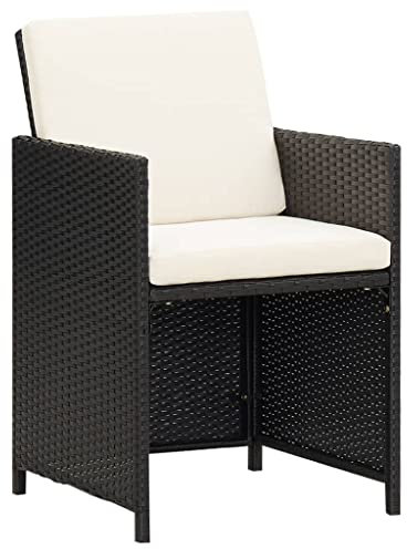 vidaXL 2X Gartenstuhl mit Auflagen Kissen Gartensessel Stuhl Sessel Stühle Balkonstuhl Gartenmöbel Essstuhl Rattanstuhl Poly Rattan Schwarz