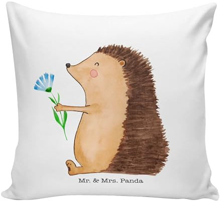 Mr. & Mrs. Panda 40x40 Kissen Igel Blumen - Geschenk, Kissenhülle, Dekokissen, Sofakissen, Gute Laune, krank, Krankheit, Tiere, lustige Sprüche,