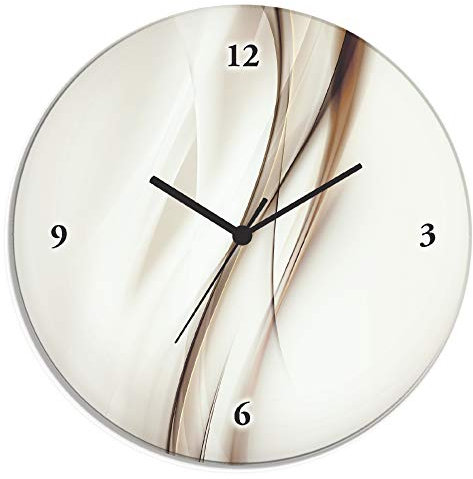 ARTLAND Wanddeko Wanduhr ohne Tickgeräusche Glas Quarzuhr Ø 30 cm Rund Lautlos braune Welle abstrakt