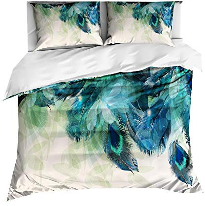 Sticker superb 2 Personen Luxus 3 Teilig 3D Tier Bettbezug Set, Eleganter Pfau Weiß Blau Grün Bettwäsche Set mit Reißverschluss für Mann Frau Mädchen (Pfau 4, 220_x_240_cm)