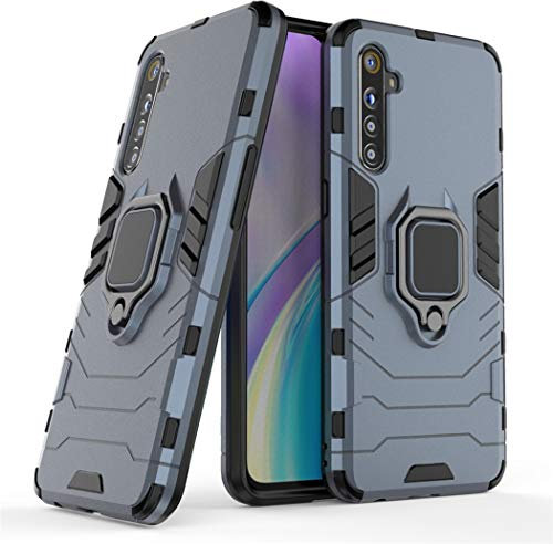 Compatible con Realme XT, X2 Funda, Anillo Metálico Sujeción Soporte Antichoque Caja (Funciona con el Montaje de Coche Magnético) Doble Capa Case Carcasa para OPPO Realme XT, Realme X2 (Azul Marino)